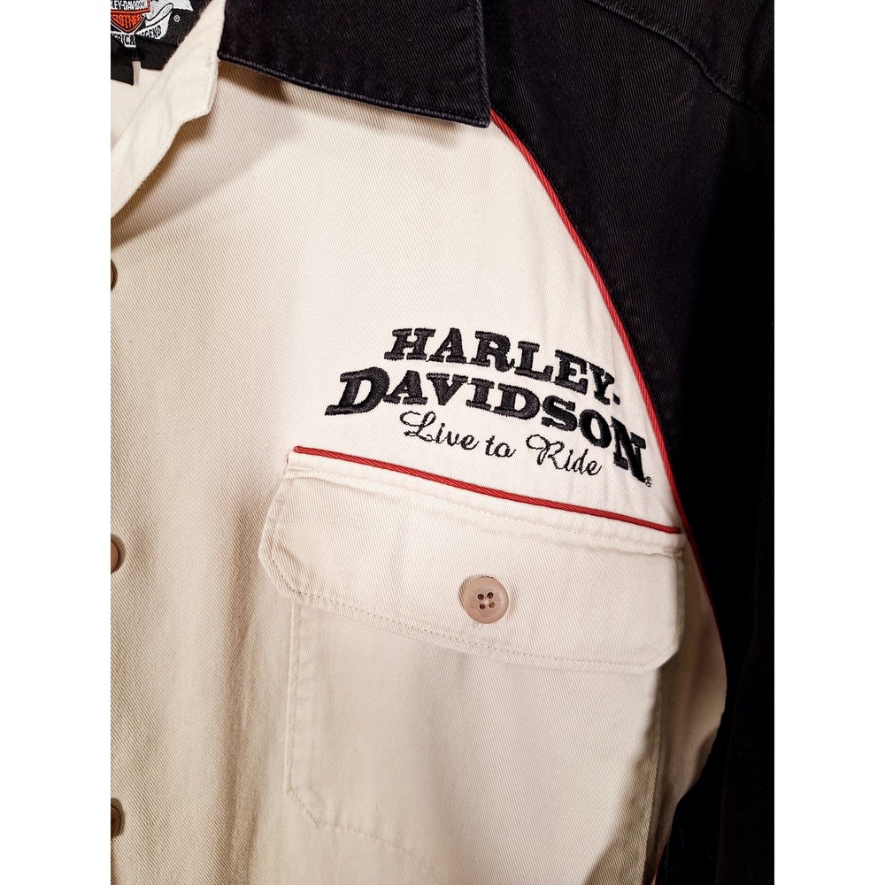 Harley-Davidson Men's Button-Up Shirt Short-Sleeved Emblem Black/White XL - Picture 5 of 7